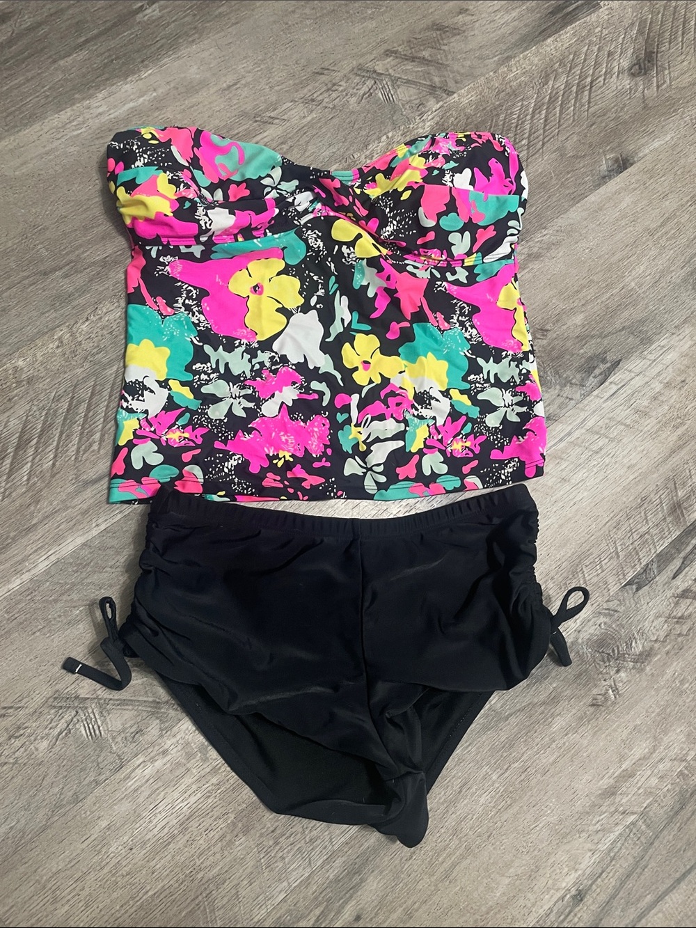 Deb Multicolor Floral Tankini Top with Black High-Waist Bottoms